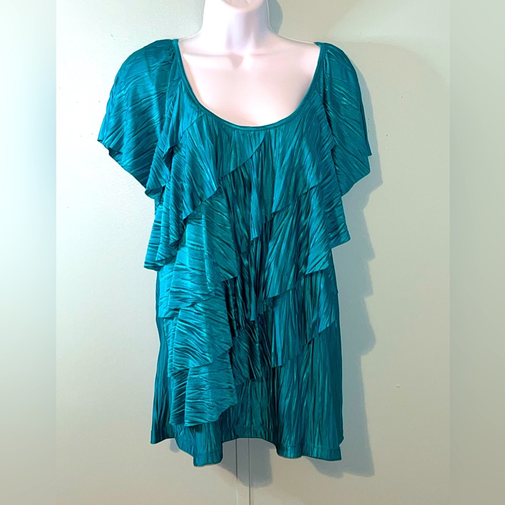 New Directions Blouse Teal Size Xl‎ Flowy Ruffles